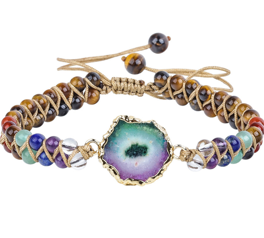 Agate Stone Natural Crystal Beaded Braided Yoga Bracelet For Women