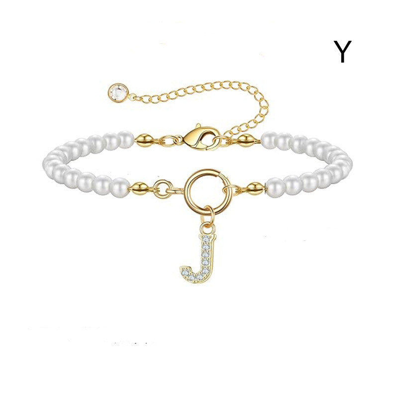 Pearl Bracelet with Initial Pendant - New Fashion Toggle Clasp Women's Jewelry Gift
