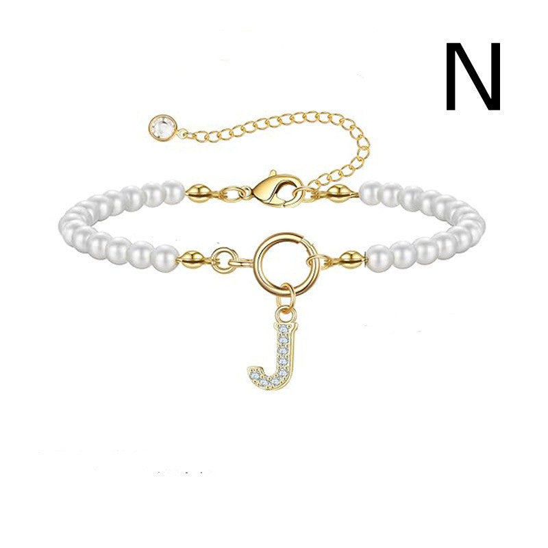 Pearl Bracelet with Initial Pendant - New Fashion Toggle Clasp Women's Jewelry Gift