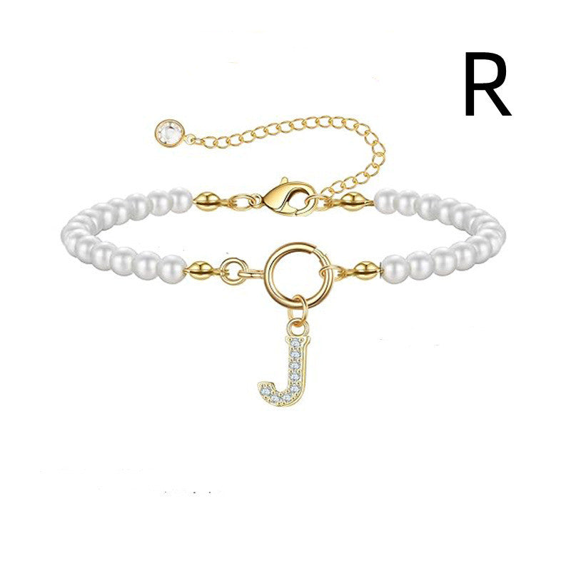 Pearl Bracelet with Initial Pendant - New Fashion Toggle Clasp Women's Jewelry Gift