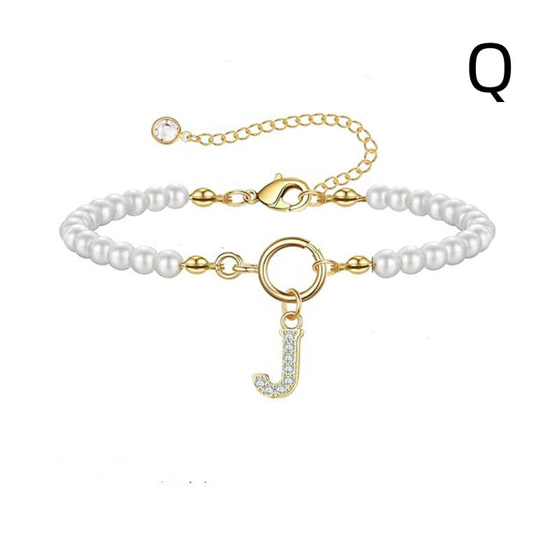 Pearl Bracelet with Initial Pendant - New Fashion Toggle Clasp Women's Jewelry Gift