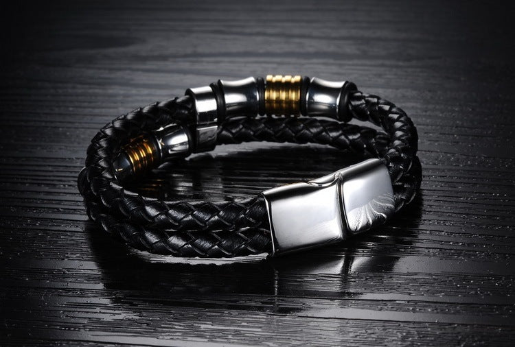 Magnetic Buckle Knitted Leather Bracelet