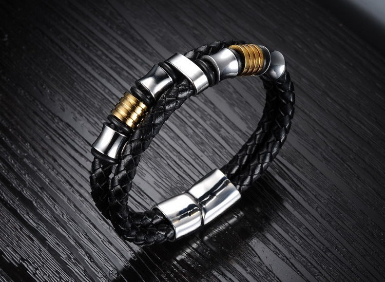 Magnetic Buckle Knitted Leather Bracelet