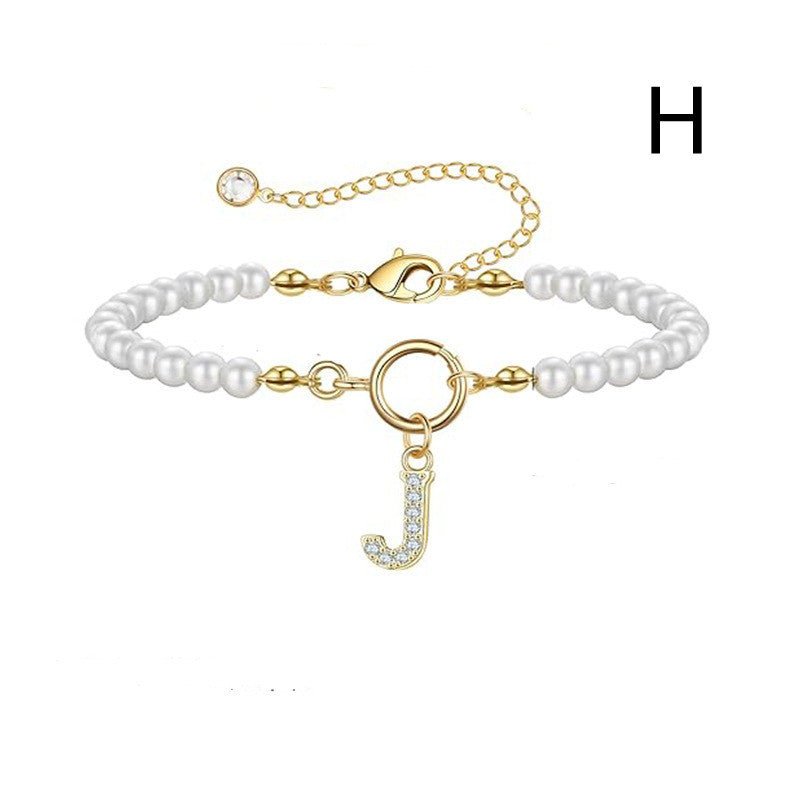 Pearl Bracelet with Initial Pendant - New Fashion Toggle Clasp Women's Jewelry Gift