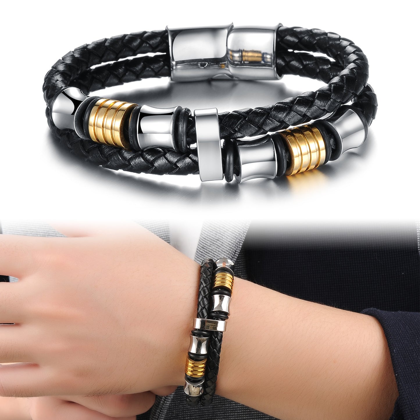 Magnetic Buckle Knitted Leather Bracelet