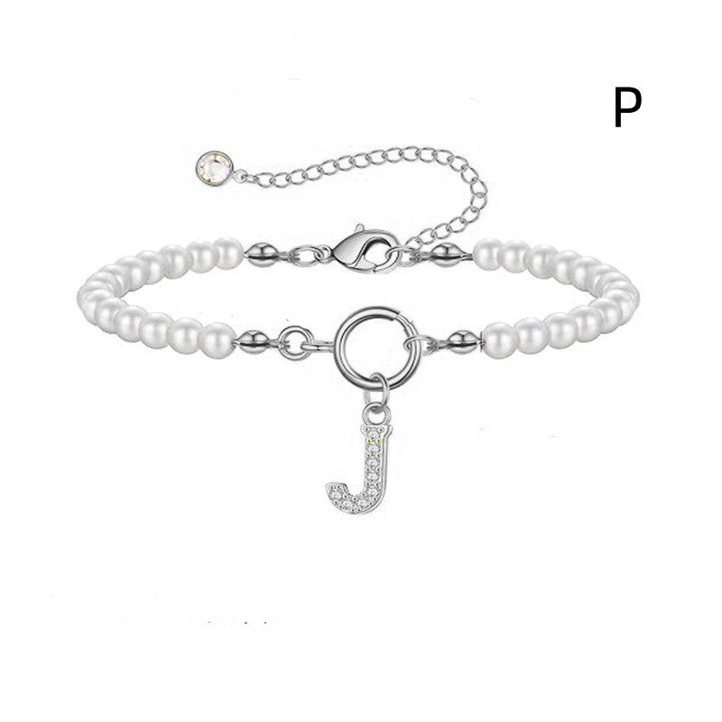 Pearl Bracelet with Initial Pendant - New Fashion Toggle Clasp Women's Jewelry Gift