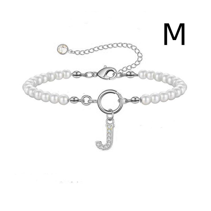 Pearl Bracelet with Initial Pendant - New Fashion Toggle Clasp Women's Jewelry Gift