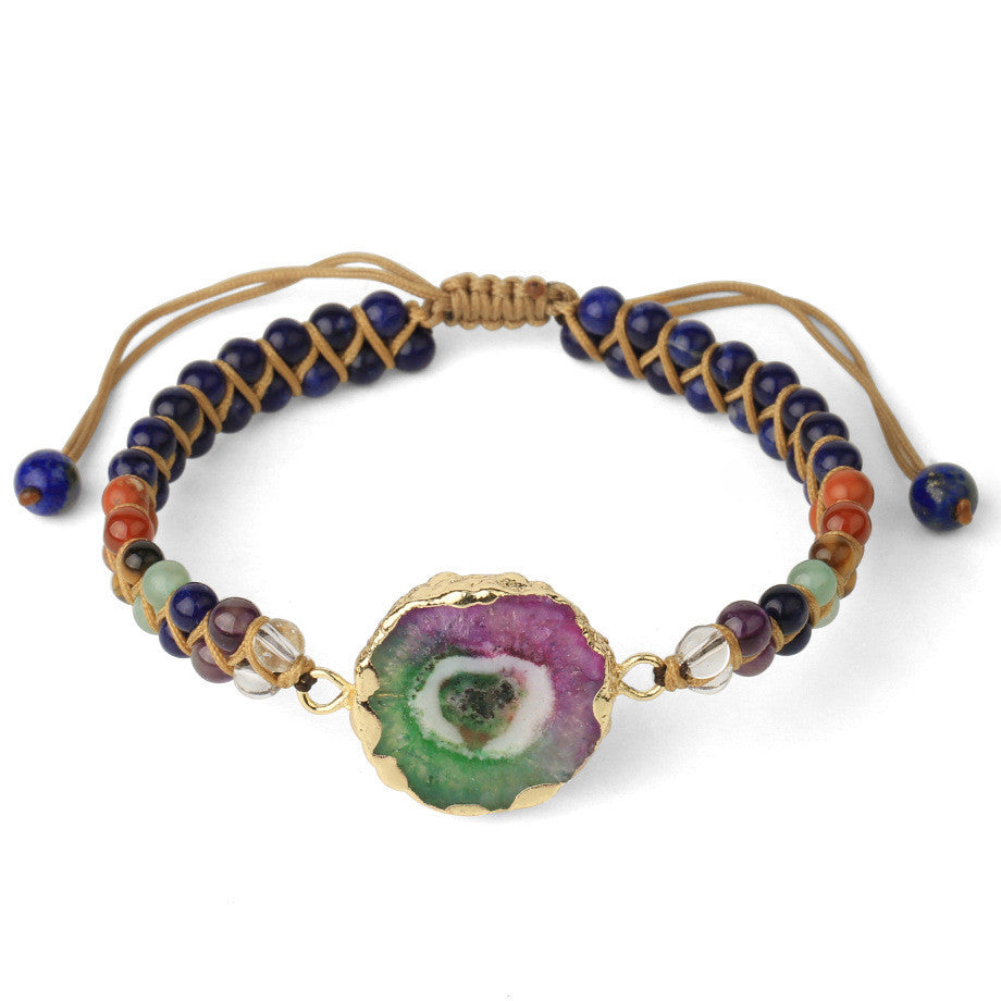 Agate Stone Natural Crystal Beaded Braided Yoga Bracelet For Women
