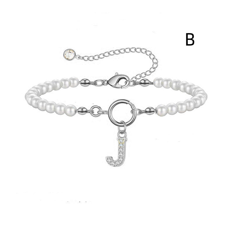 Pearl Bracelet with Initial Pendant - New Fashion Toggle Clasp Women's Jewelry Gift