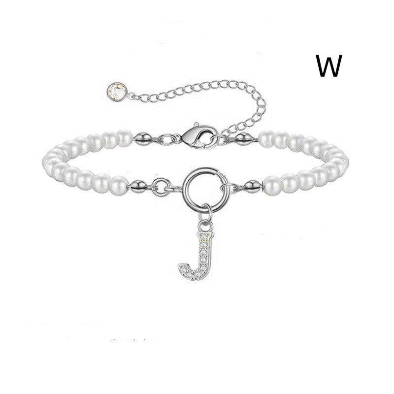 Pearl Bracelet with Initial Pendant - New Fashion Toggle Clasp Women's Jewelry Gift