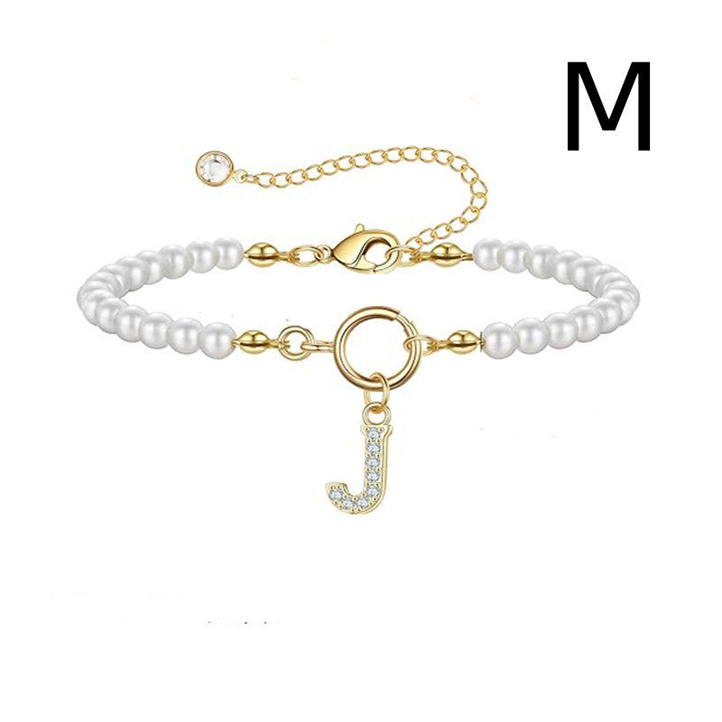 Pearl Bracelet with Initial Pendant - New Fashion Toggle Clasp Women's Jewelry Gift