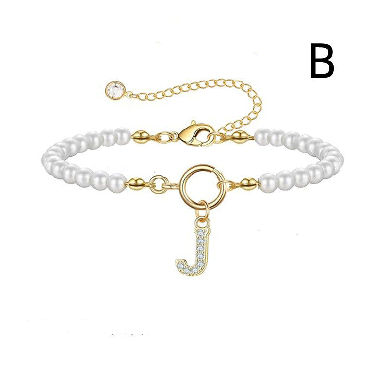 Pearl Bracelet with Initial Pendant - New Fashion Toggle Clasp Women's Jewelry Gift