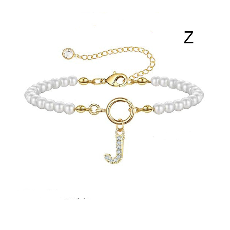 Pearl Bracelet with Initial Pendant - New Fashion Toggle Clasp Women's Jewelry Gift