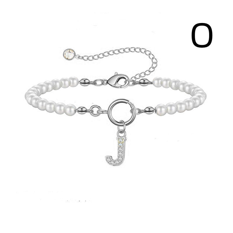Pearl Bracelet with Initial Pendant - New Fashion Toggle Clasp Women's Jewelry Gift