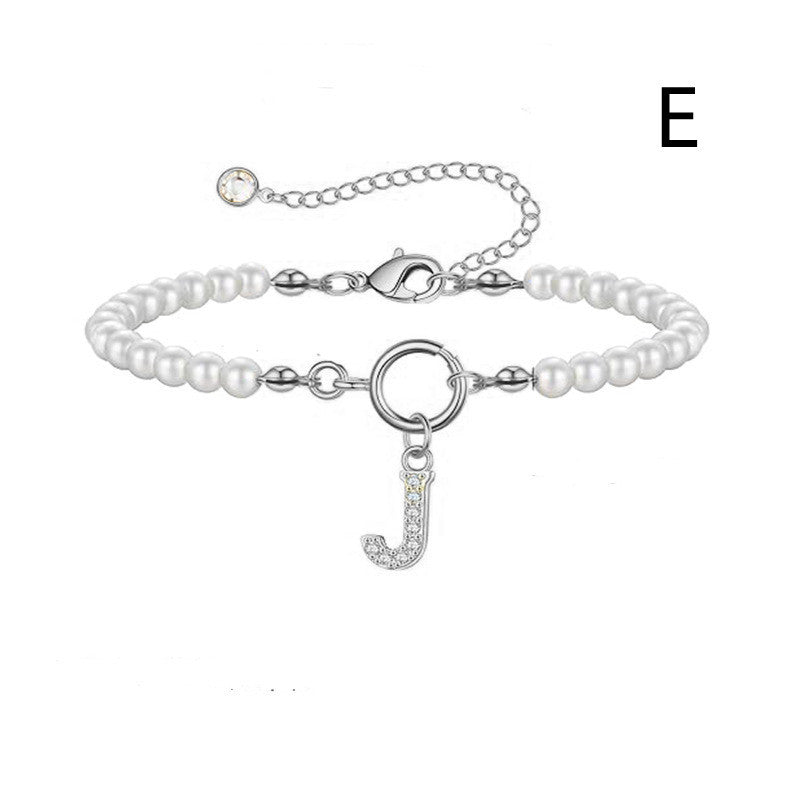 Pearl Bracelet with Initial Pendant - New Fashion Toggle Clasp Women's Jewelry Gift