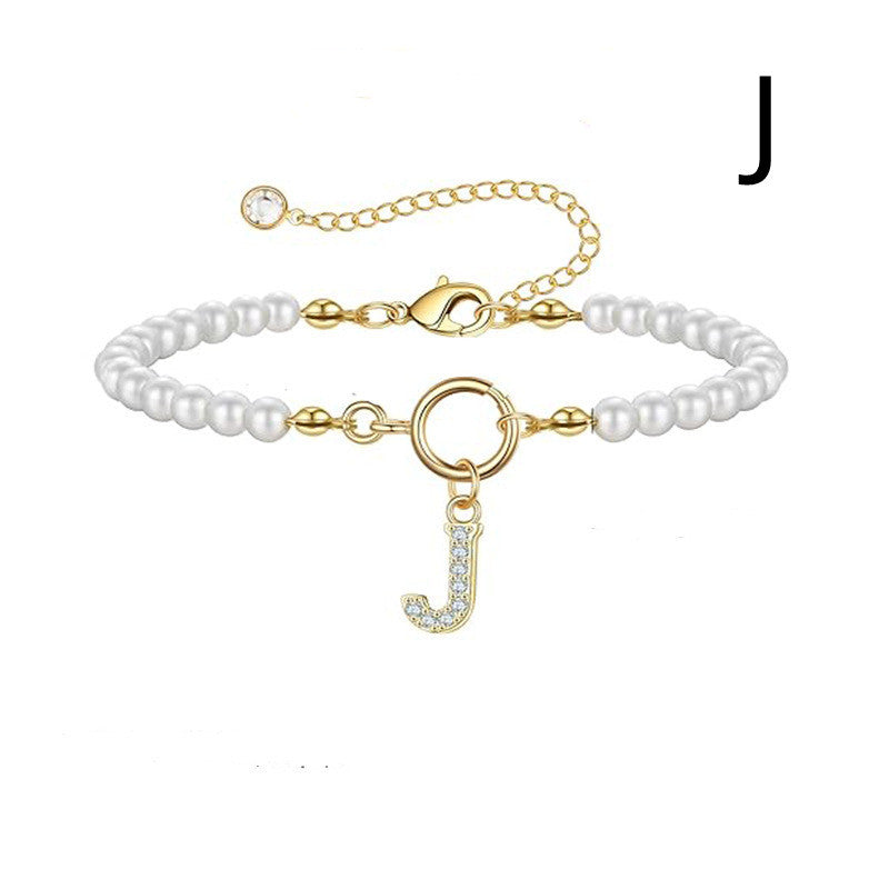Pearl Bracelet with Initial Pendant - New Fashion Toggle Clasp Women's Jewelry Gift