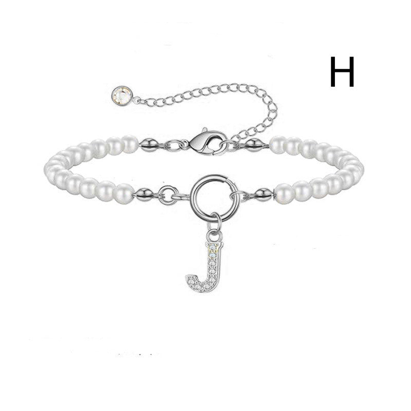 Pearl Bracelet with Initial Pendant - New Fashion Toggle Clasp Women's Jewelry Gift