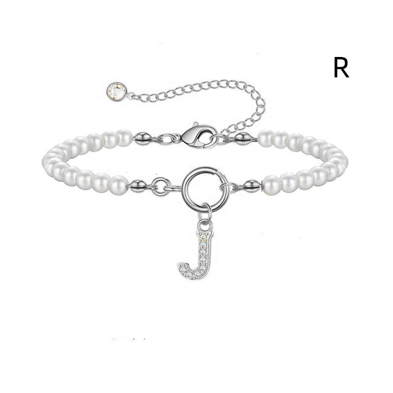 Pearl Bracelet with Initial Pendant - New Fashion Toggle Clasp Women's Jewelry Gift