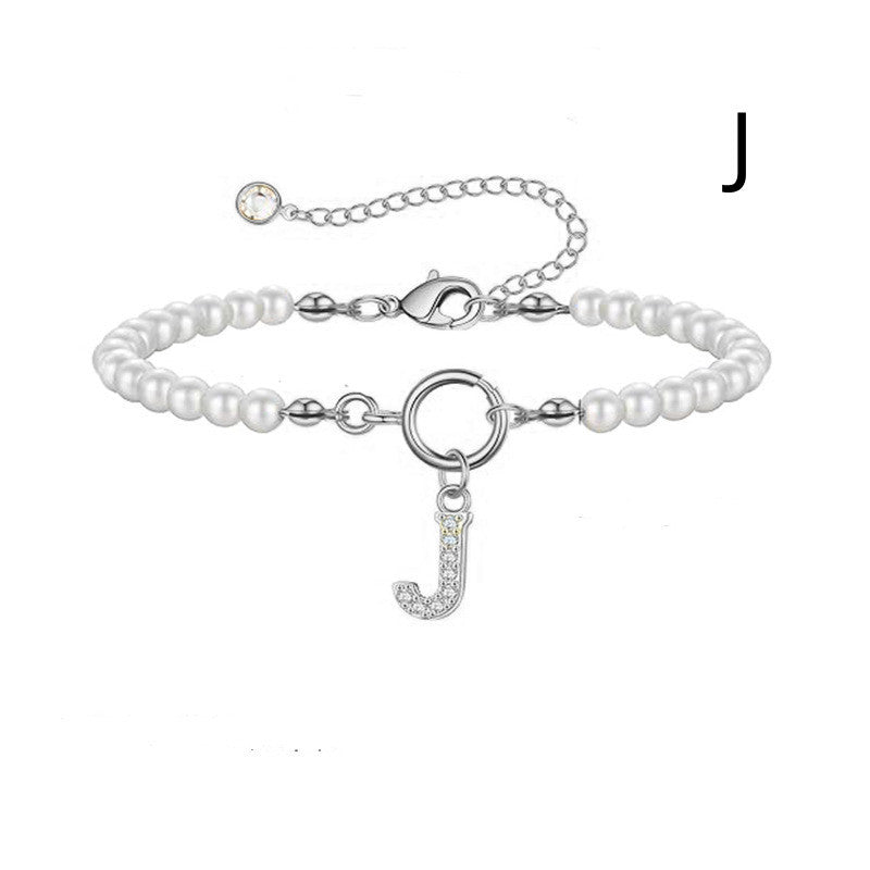 Pearl Bracelet with Initial Pendant - New Fashion Toggle Clasp Women's Jewelry Gift