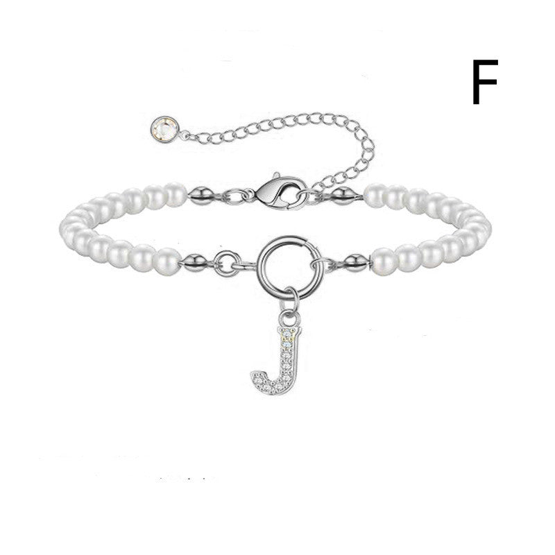 Pearl Bracelet with Initial Pendant - New Fashion Toggle Clasp Women's Jewelry Gift