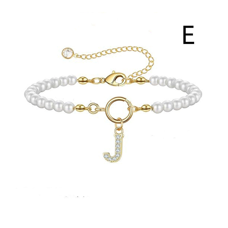 Pearl Bracelet with Initial Pendant - New Fashion Toggle Clasp Women's Jewelry Gift