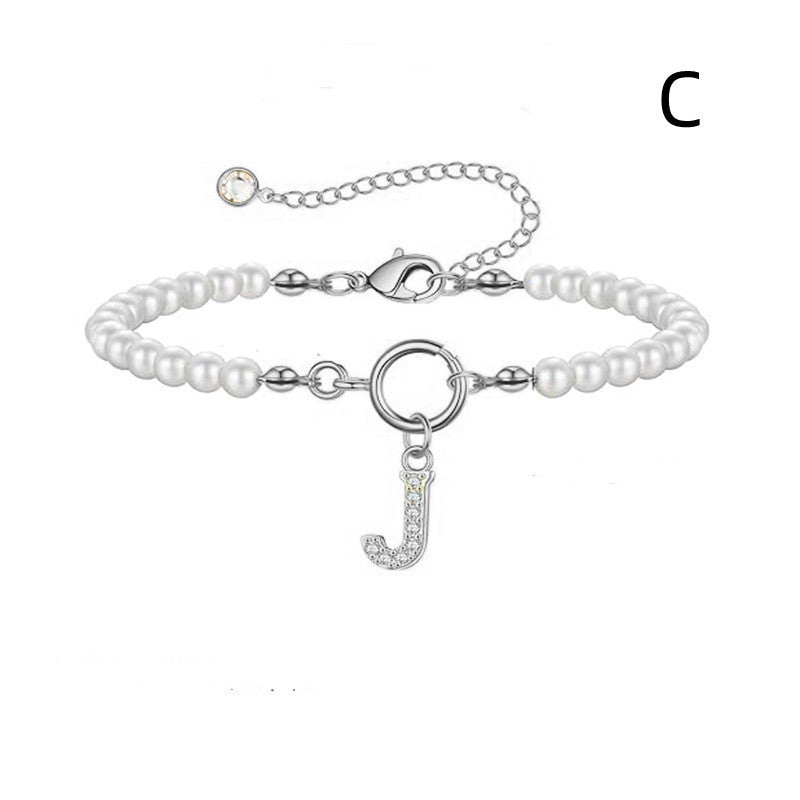 Pearl Bracelet with Initial Pendant - New Fashion Toggle Clasp Women's Jewelry Gift