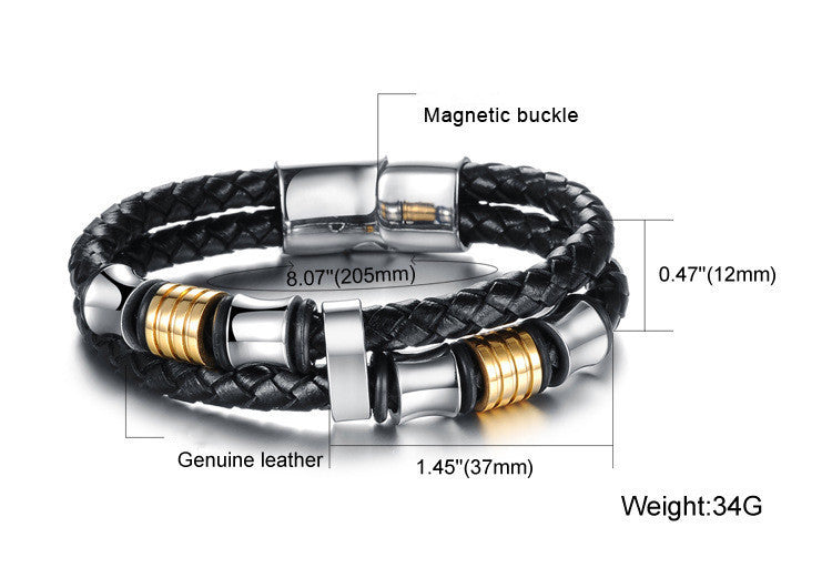 Magnetic Buckle Knitted Leather Bracelet