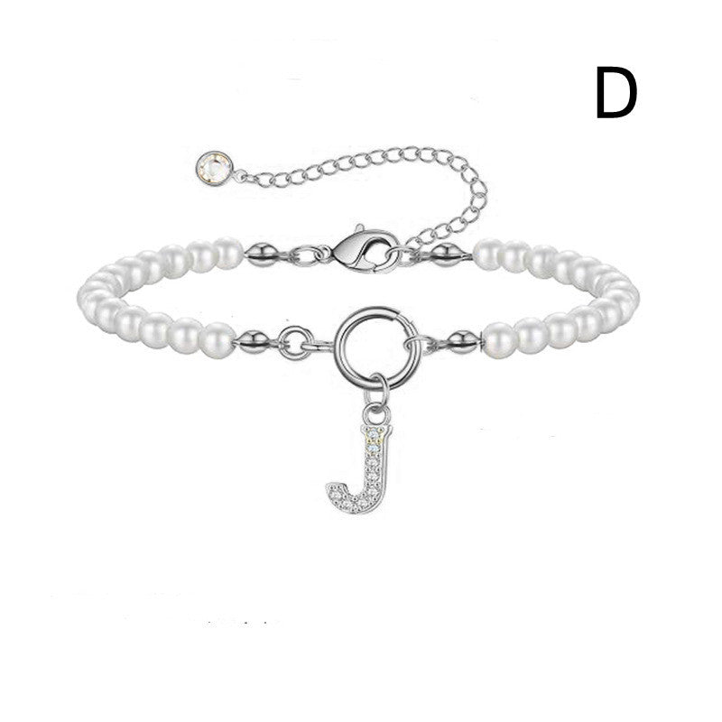 Pearl Bracelet with Initial Pendant - New Fashion Toggle Clasp Women's Jewelry Gift