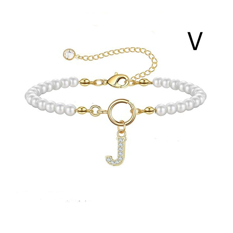 Pearl Bracelet with Initial Pendant - New Fashion Toggle Clasp Women's Jewelry Gift