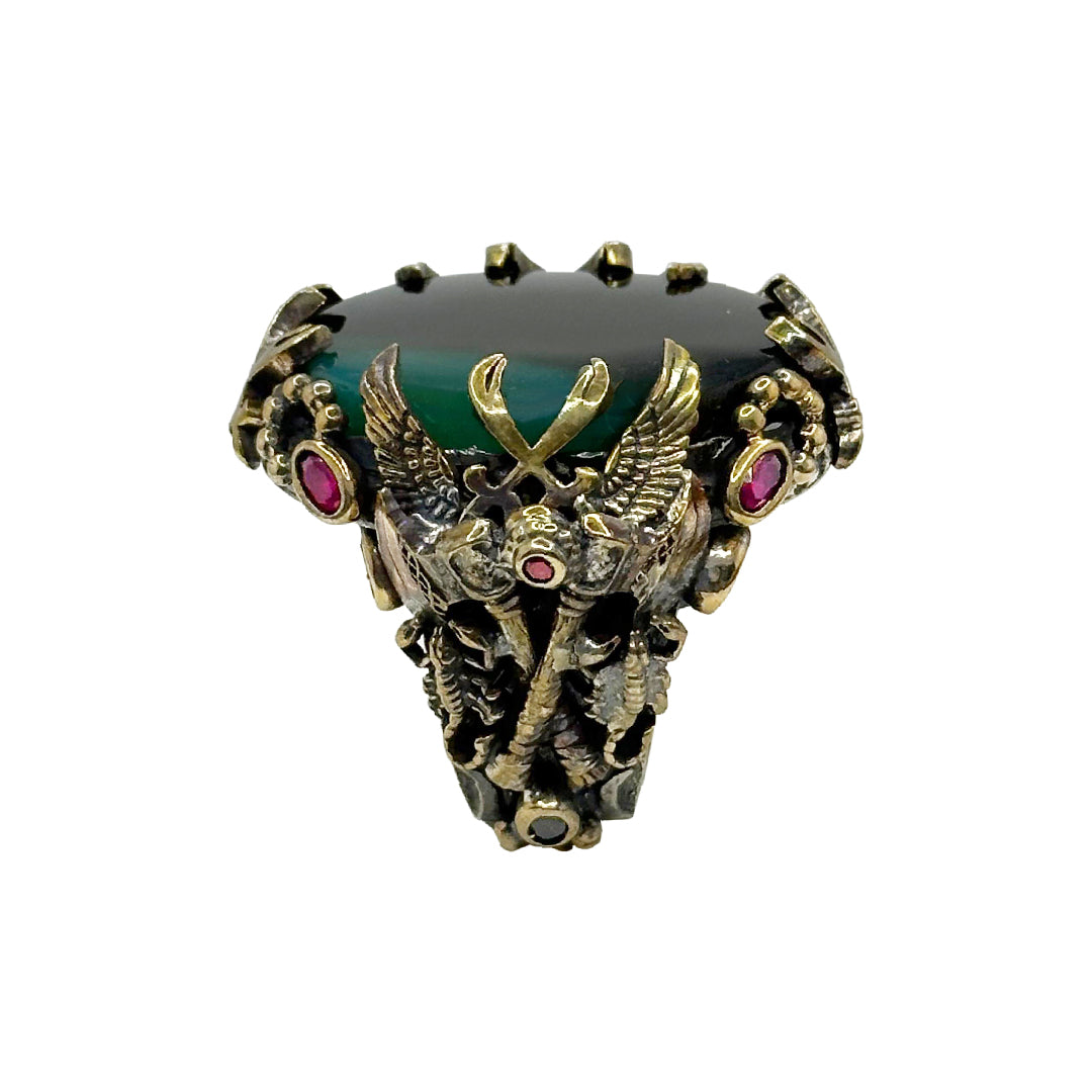 Handcrafted Silver 925 Ring with Bronze Details and Original Agate Stone - Unique Piece, 50g