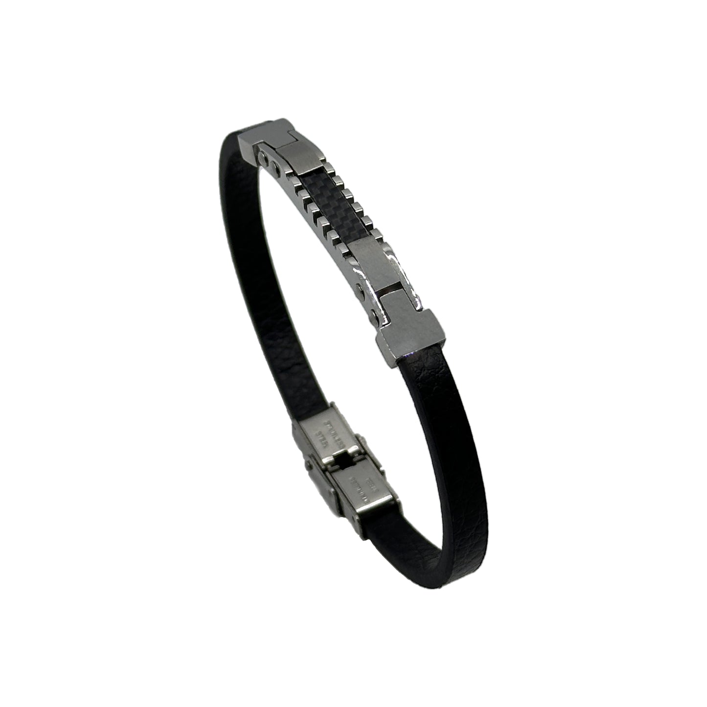 Stainless Steel Men's Bracelet with Black Leather Cord