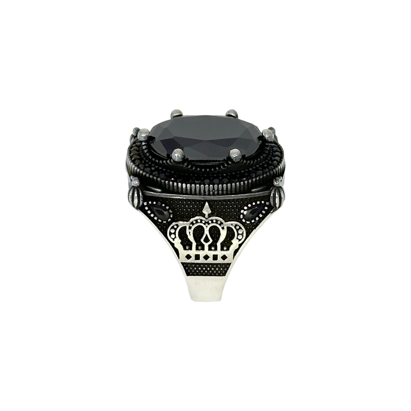 Sterling Silver Black Stone Crown Ring
