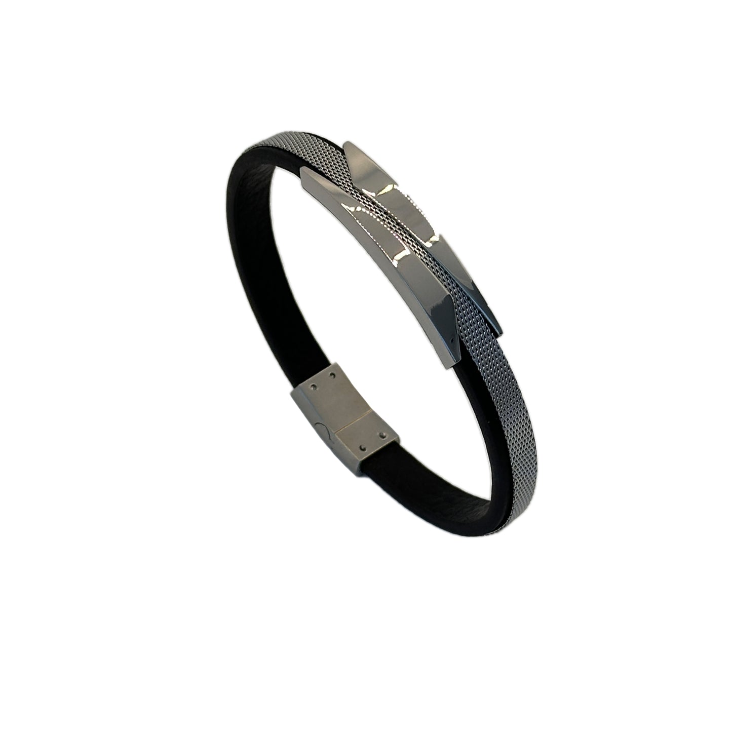 Modern Men's Bracelet: Black Leather and Stainless Steel
