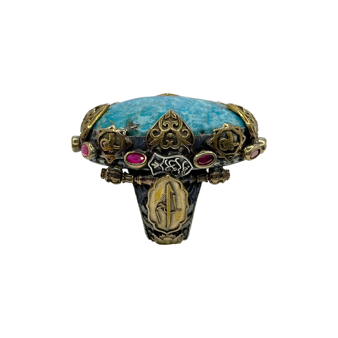 Handcrafted Ottoman-Style Unique Real Firoza Stone Ring