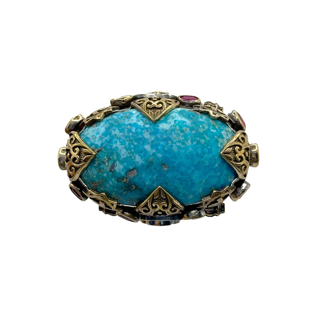 Handcrafted Ottoman-Style Unique Real Firoza Stone Ring