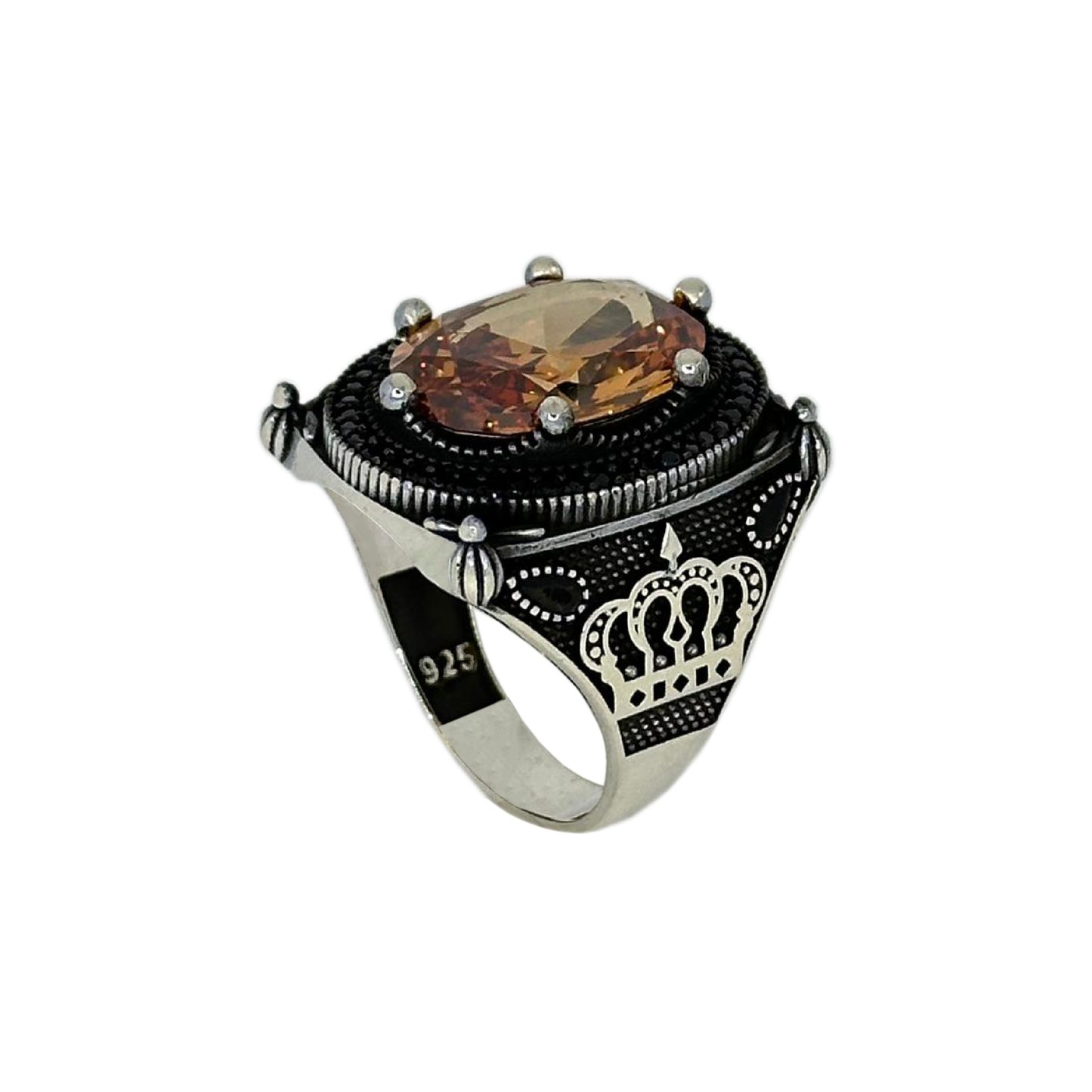 Sterling Silver Citrine Stone Crown Ring