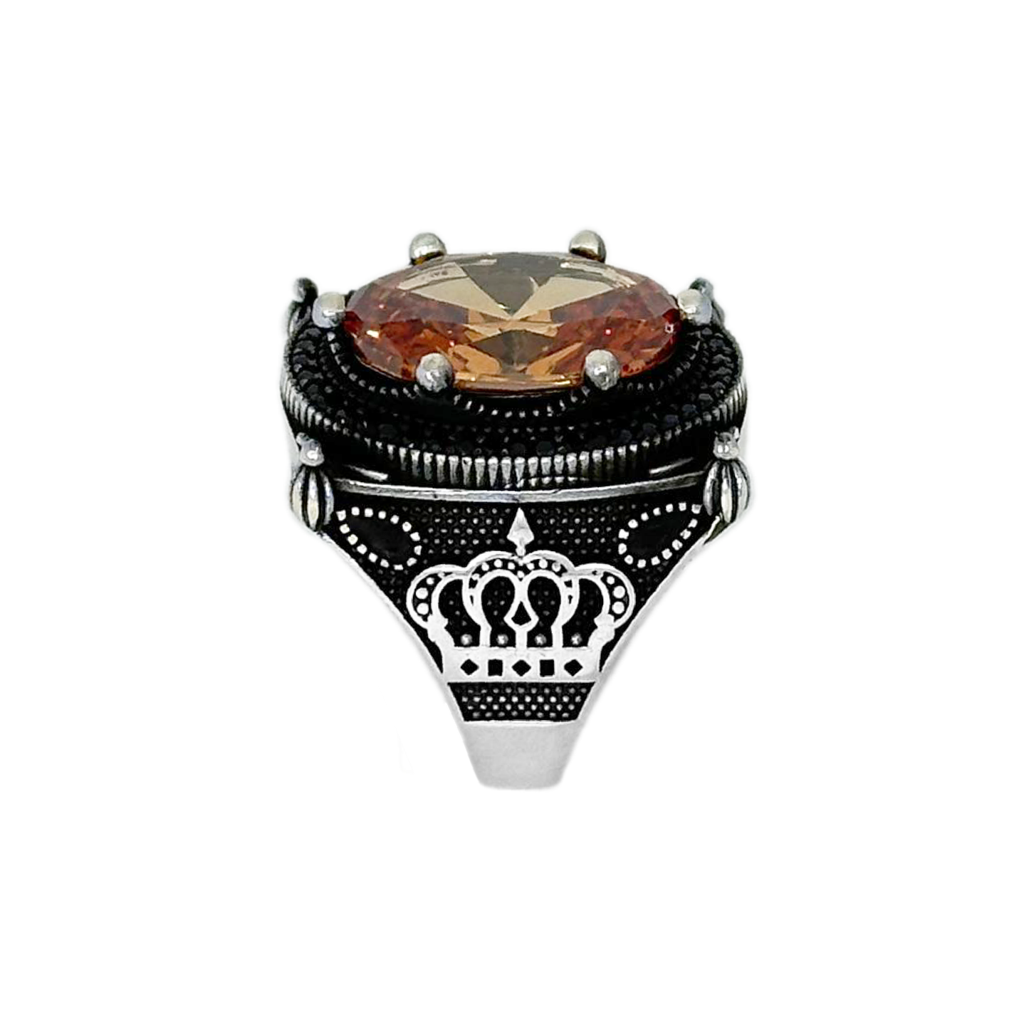 Sterling Silver Citrine Stone Crown Ring
