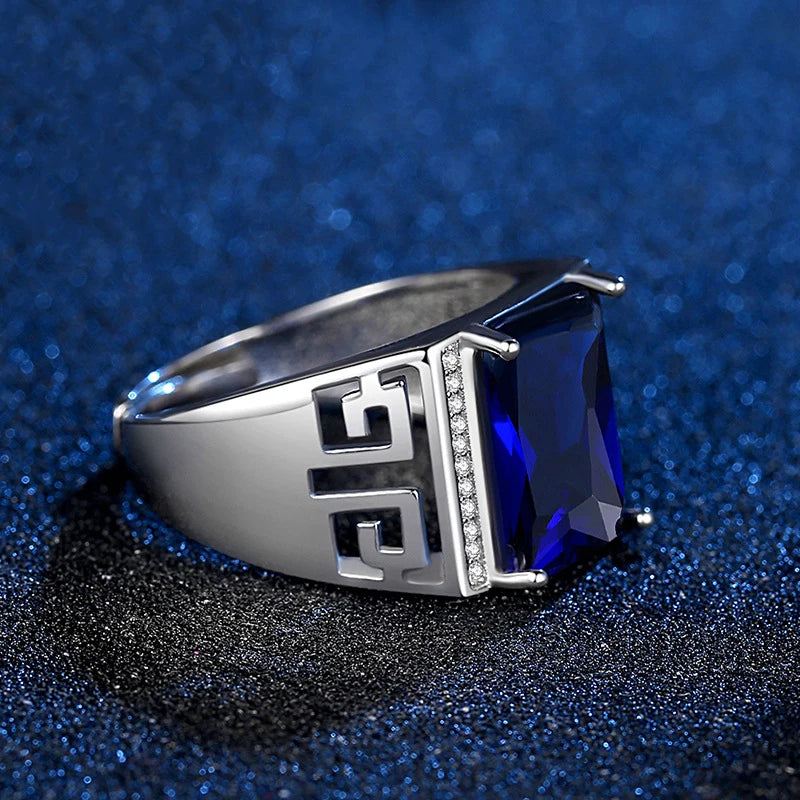 Men Ring Silver 925 Jewelry with Sapphire Zircon Gemstone Finger Rings Ornaments for Wedding Bridal Party Gift