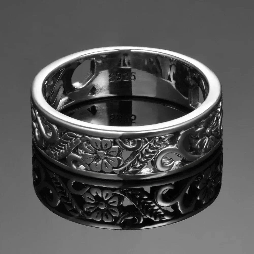 Vintage 925 Sterling Silver Rings for Women Flower Shaped Hollow Out Ring Fashion Fine Jewelry Gift Big Silver Rings