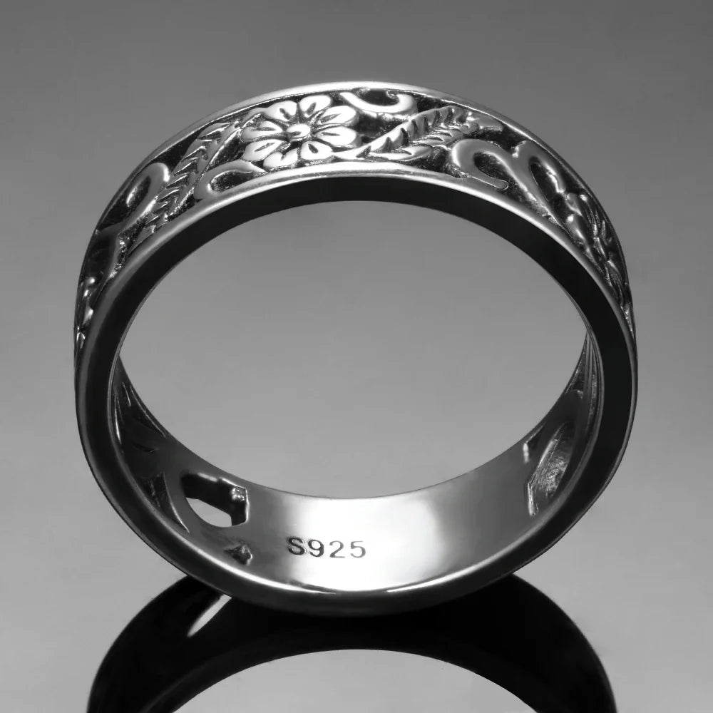 Vintage 925 Sterling Silver Rings for Women Flower Shaped Hollow Out Ring Fashion Fine Jewelry Gift Big Silver Rings