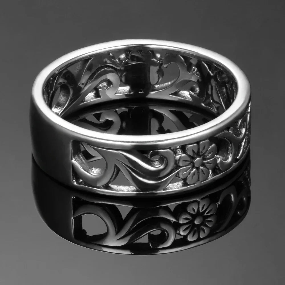 Vintage 925 Sterling Silver Rings for Women Flower Shaped Hollow Out Ring Fashion Fine Jewelry Gift Big Silver Rings