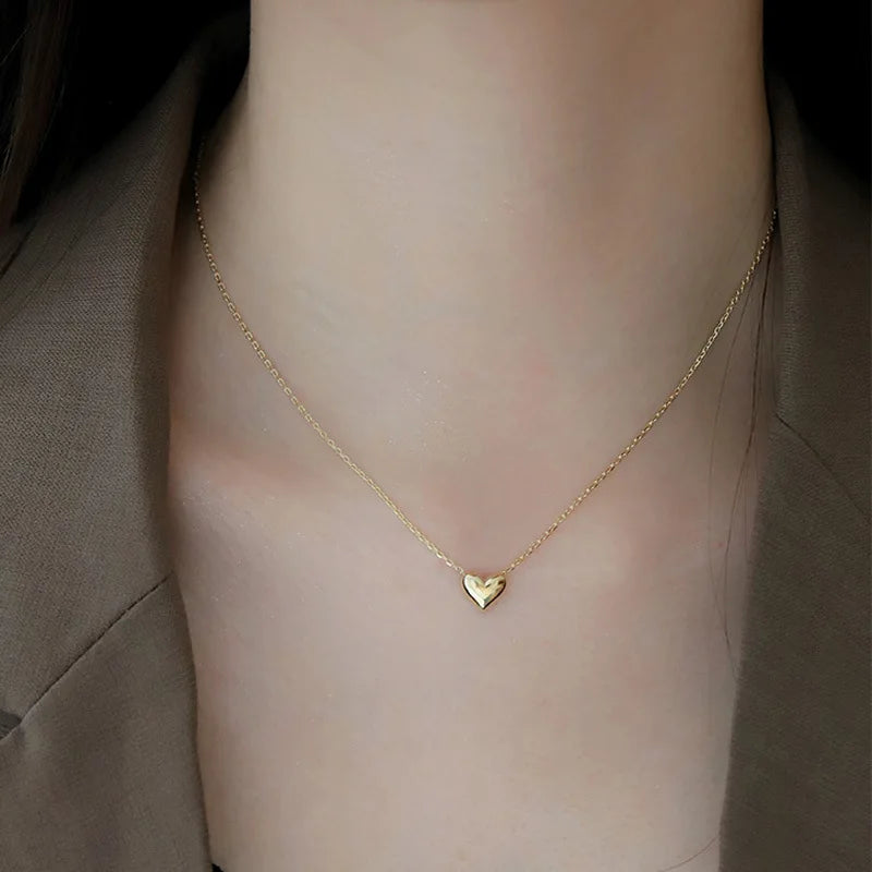 925 Sterling Silver Classic Love Heart Choker Necklace Pendant for Women 14K Gold Plated Necklaces Wedding Party Jewelry Gift