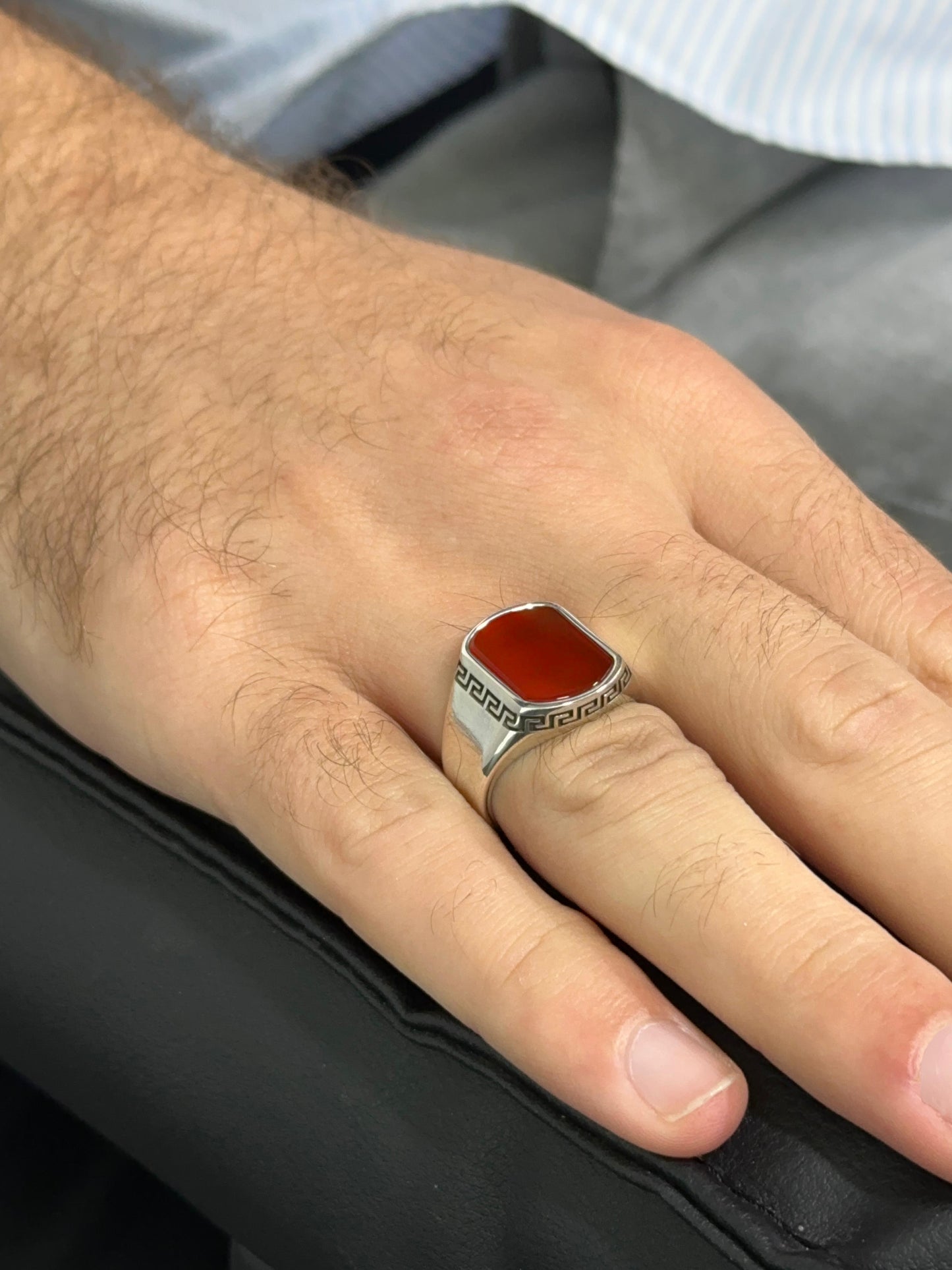 Aqeeq Stone, Onyx Stone Silver 925 Men's Turkish Ring