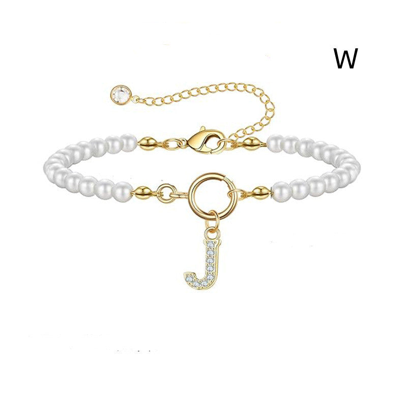 Pearl Bracelet with Initial Pendant - New Fashion Toggle Clasp Women's Jewelry Gift