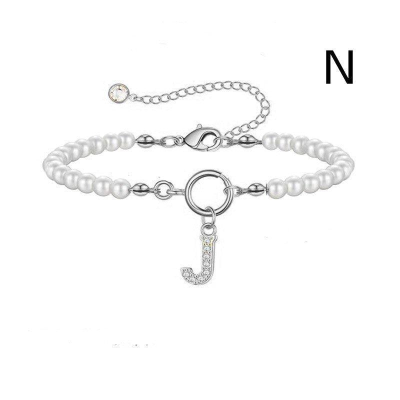 Pearl Bracelet with Initial Pendant - New Fashion Toggle Clasp Women's Jewelry Gift