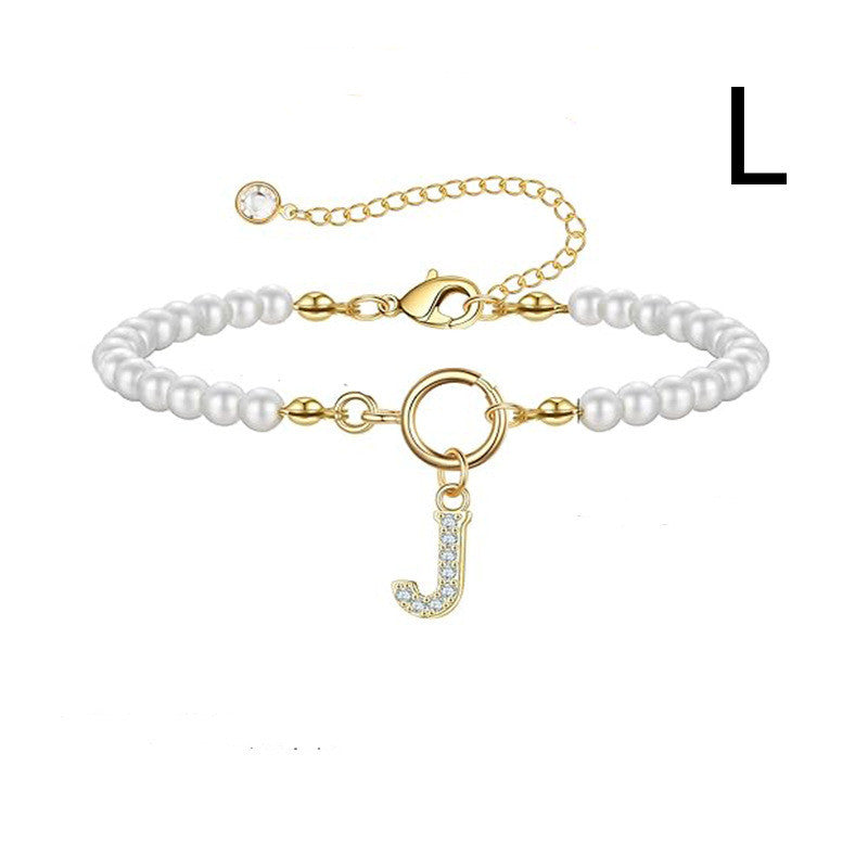 Pearl Bracelet with Initial Pendant - New Fashion Toggle Clasp Women's Jewelry Gift