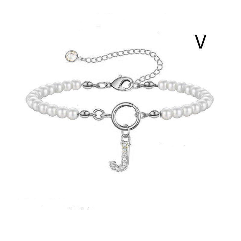 Pearl Bracelet with Initial Pendant - New Fashion Toggle Clasp Women's Jewelry Gift