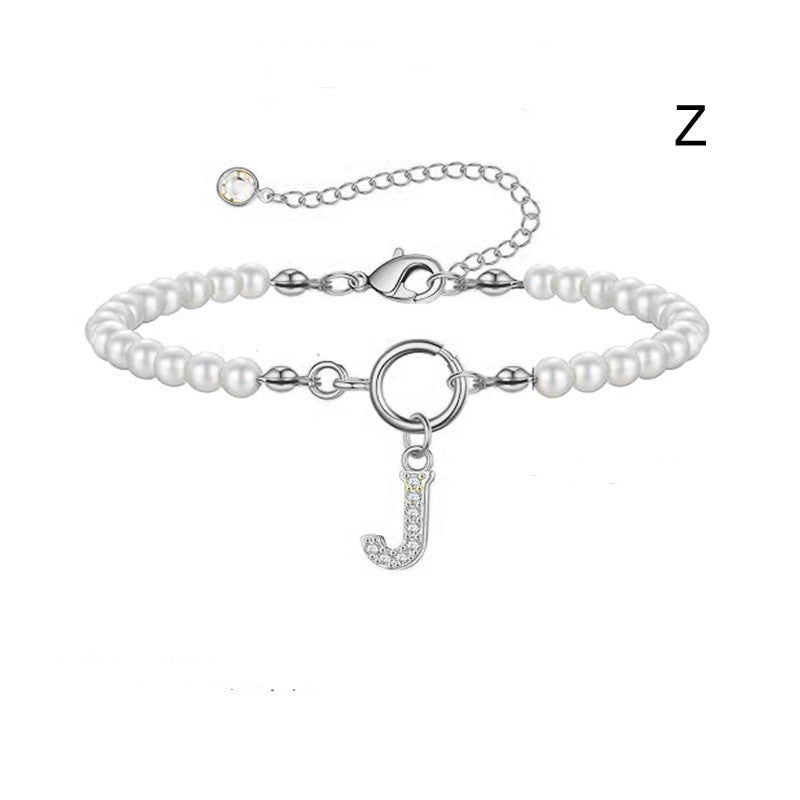 Pearl Bracelet with Initial Pendant - New Fashion Toggle Clasp Women's Jewelry Gift