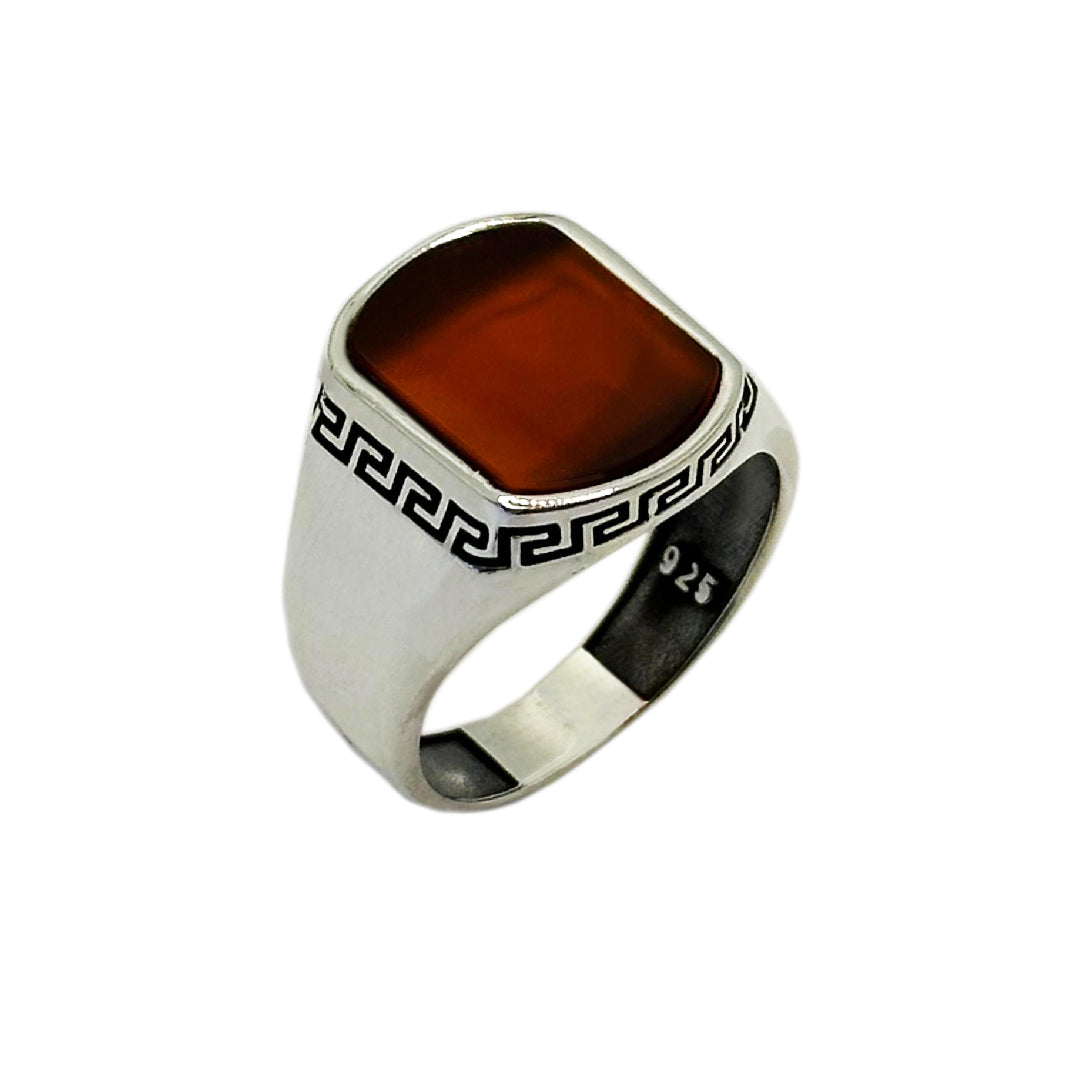 Aqeeq Stone, Onyx Stone Silver 925 Men's Turkish Ring