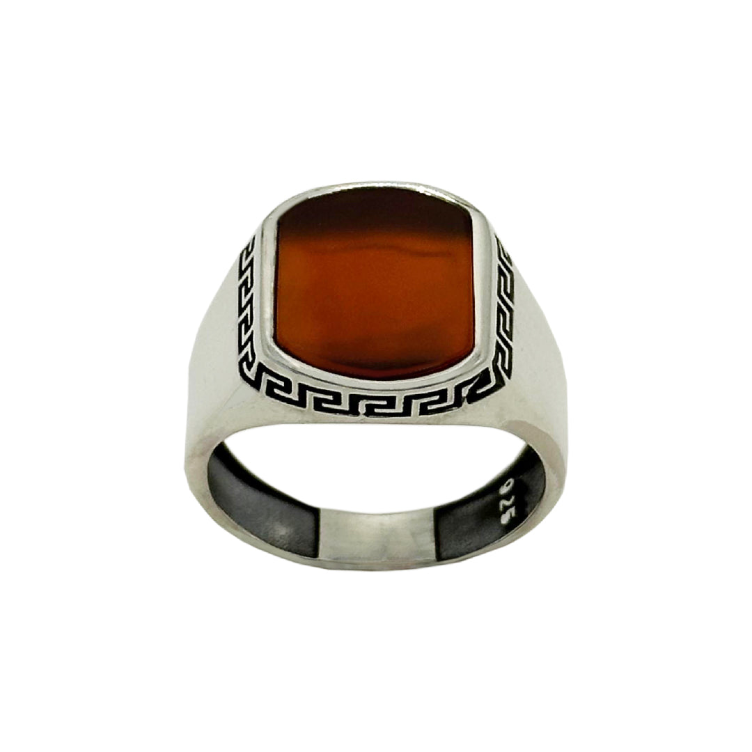 Aqeeq Stone, Onyx Stone Silver 925 Men's Turkish Ring
